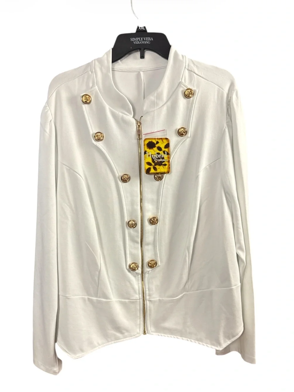 Hybrid & Co. 3X white Military Style Zip Jacket Gold Button Detail NWT